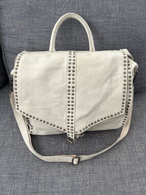 Free People Bianca Studded Leather Messenger Bag White Handbag Tote